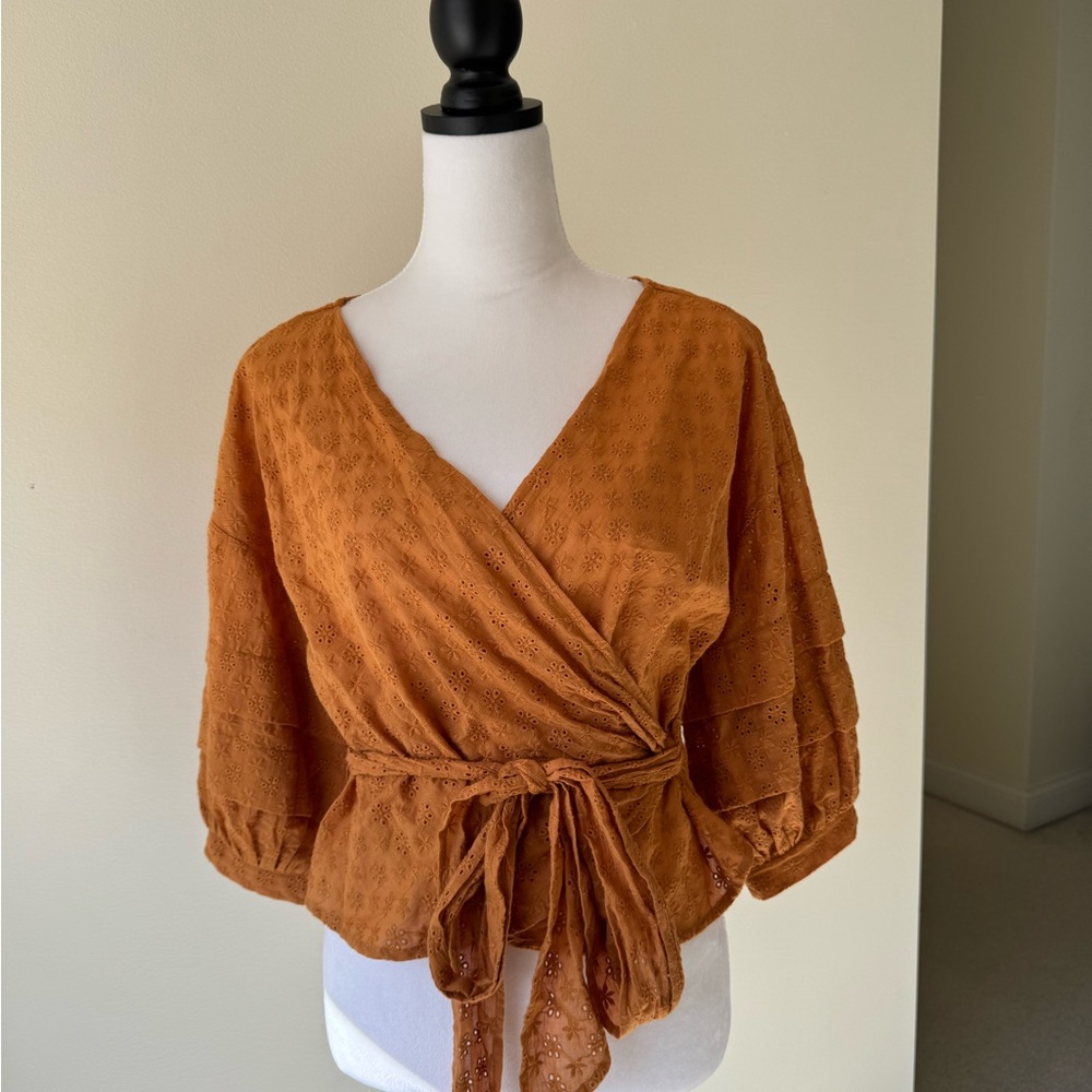 Wrap shirt from Drygoods. Size small. Rust/burnt orange color.